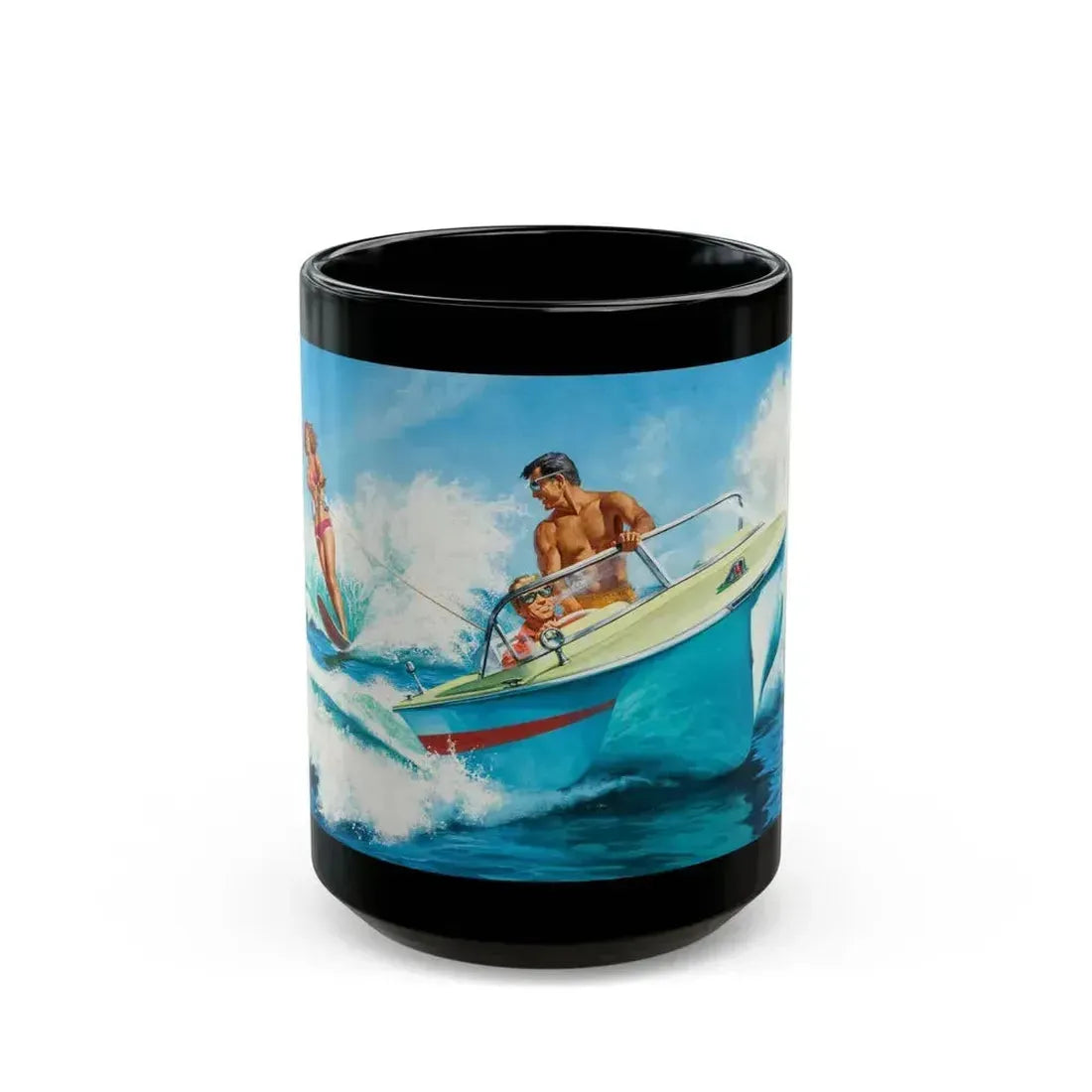 Boat Fun, story illustration - Black Coffee Mug 15oz - Go Mug Yourself