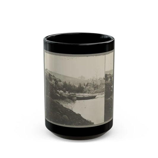 Boats Docked At The Shore Of A River In A Wooded Area (U.S. Civil War) Black Coffee Mug-15oz-Go Mug Yourself