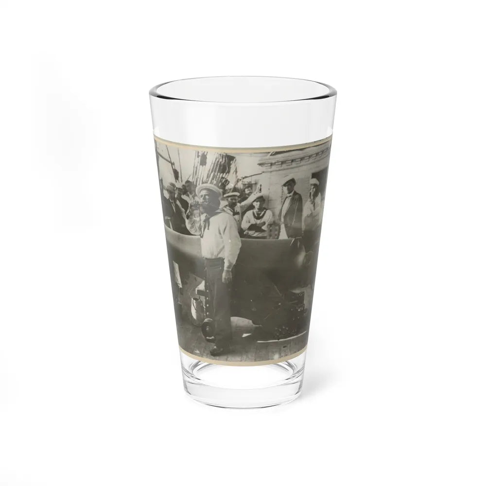 Boatswain Piping In Front Of Large Cannon On Deck Of U.S. Naval Warship; Other Sailors Standing In Background (U.S. Civil War) Pint Glass 16oz-16oz-Go Mug Yourself