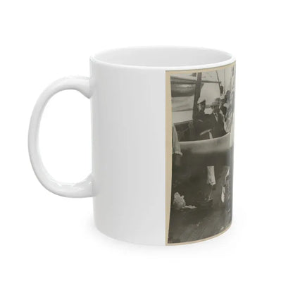Boatswain Piping In Front Of Large Cannon On Deck Of U.S. Naval Warship; Other Sailors Standing In Background (U.S. Civil War) White Coffee Mug - Go Mug Yourself