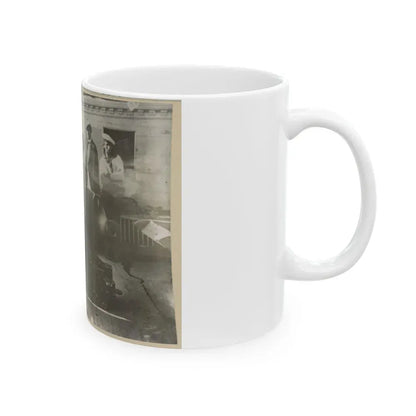 Boatswain Piping In Front Of Large Cannon On Deck Of U.S. Naval Warship; Other Sailors Standing In Background (U.S. Civil War) White Coffee Mug - Go Mug Yourself