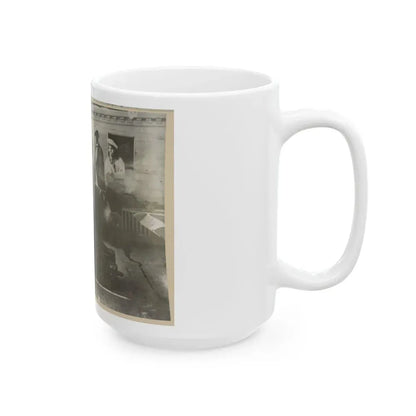 Boatswain Piping In Front Of Large Cannon On Deck Of U.S. Naval Warship; Other Sailors Standing In Background (U.S. Civil War) White Coffee Mug - Go Mug Yourself