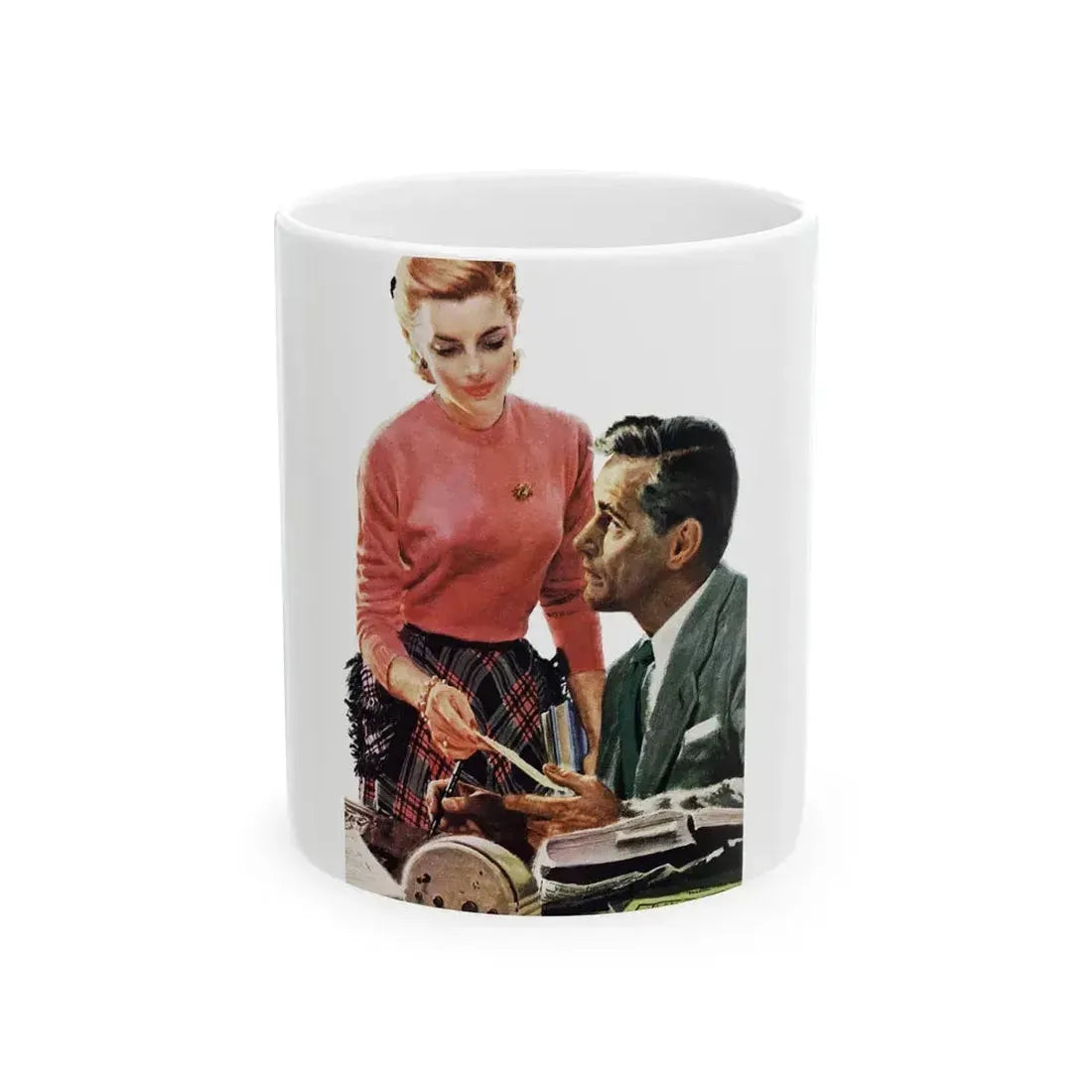 Bonus of Happiness, Redbook, October 1952 - White Coffee Mug 11oz - Go Mug Yourself
