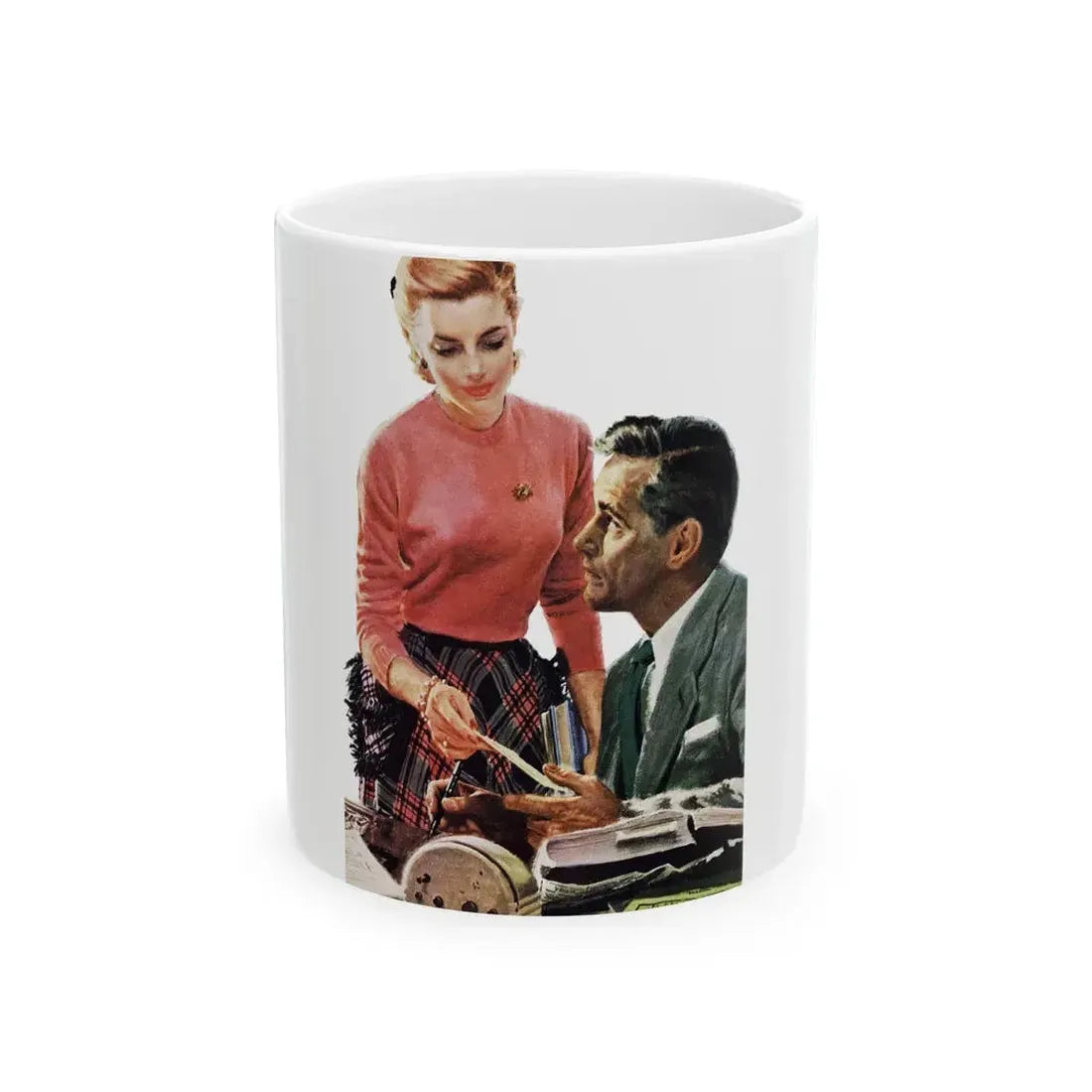 Bonus of Happiness, Redbook, October 1952 - White Coffee Mug 11oz - Go Mug Yourself