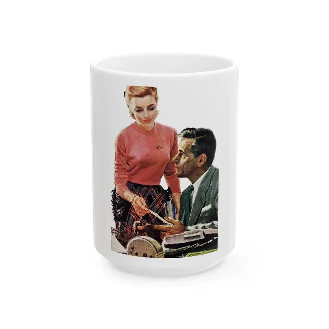 Bonus of Happiness, Redbook, October 1952 - White Coffee Mug 15oz - Go Mug Yourself