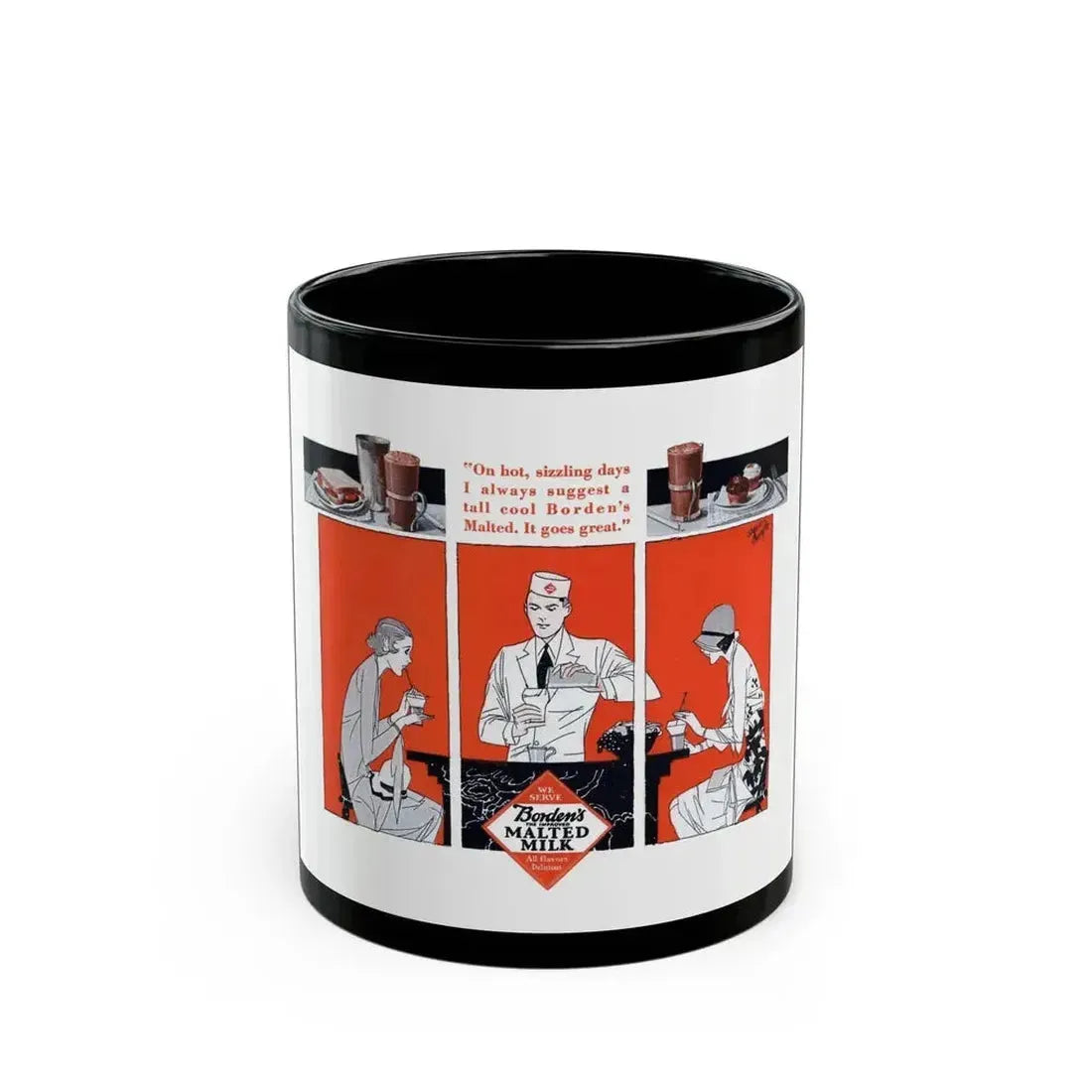 Borden's Malted Milk ad, Liberty, July 20, 1929 - Black Coffee Mug 11oz - Go Mug Yourself