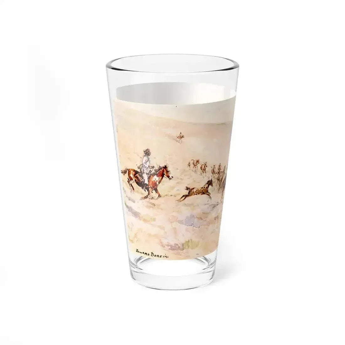 Borein-Running Wild Horses (Native Americans in Art) Pint Glass 16oz - Go Mug Yourself