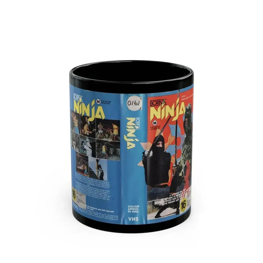 BORN A NINJA (VHS COVER) - Black Coffee Mug 11oz - Go Mug Yourself