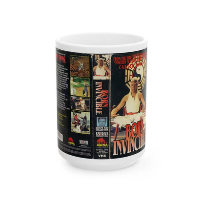 BORN INVINCIBLE (VHS COVER) - White Coffee Mug-15oz-Go Mug Yourself