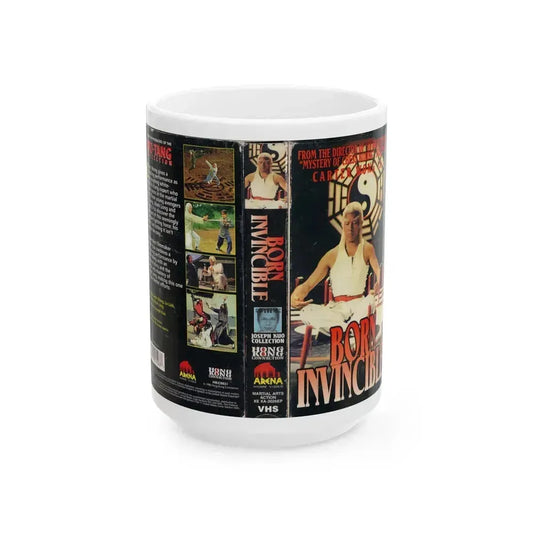 BORN INVINCIBLE (VHS COVER) - White Coffee Mug 15oz - Go Mug Yourself