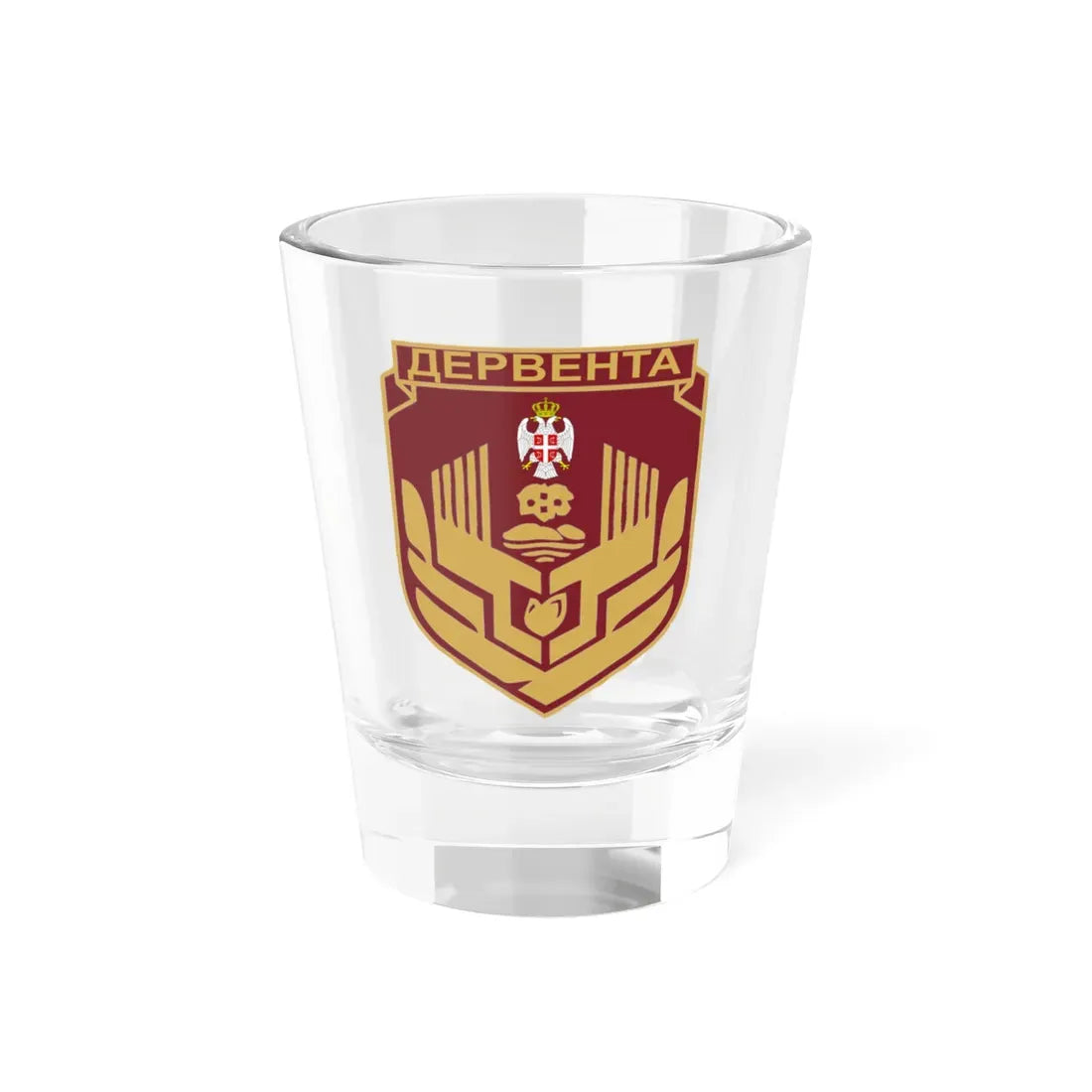 Дервента грб (Bosnia and Herzegovina) (Coat of Arms) Shot Glass 1.5oz 1.5oz - Go Mug Yourself