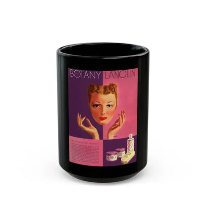 Botany Lanolin advertisement, 1943 - Black Coffee Mug 15oz - Go Mug Yourself
