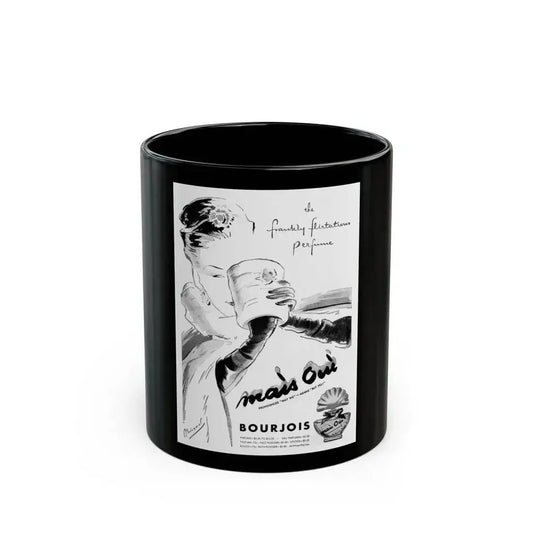 Bourjois Mais Oui advertisement, 1946 - Black Coffee Mug 11oz - Go Mug Yourself