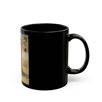 Boy and Dog Try to Sneak Away to Fish - Black Coffee Mug - Go Mug Yourself