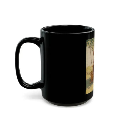 Boy and Dog Try to Sneak Away to Fish - Black Coffee Mug - Go Mug Yourself
