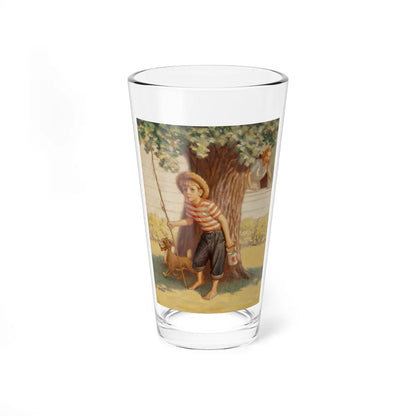 Boy and Dog Try to Sneak Away to Fish (Magazine Illustration) Pint Glass 16oz-16oz-Go Mug Yourself