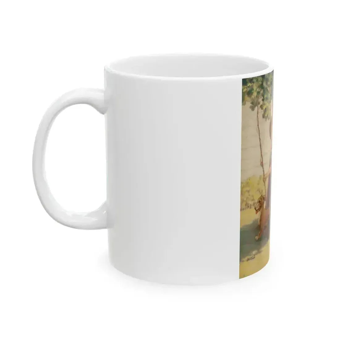 Boy and Dog Try to Sneak Away to Fish - White Coffee Mug - Go Mug Yourself