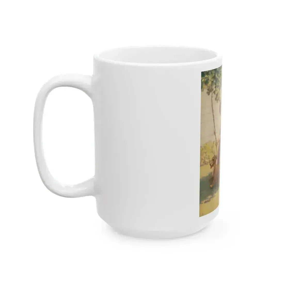 Boy and Dog Try to Sneak Away to Fish - White Coffee Mug - Go Mug Yourself