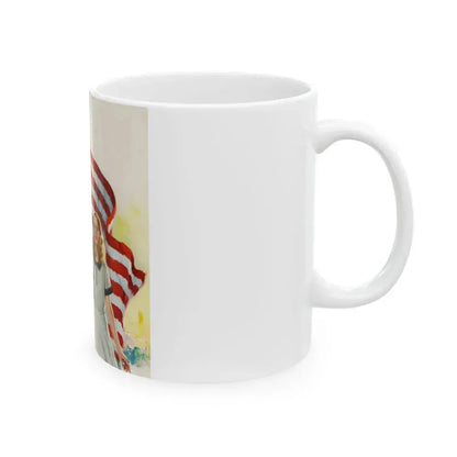 Boy and Girl with American Flag - White Coffee Mug - Go Mug Yourself