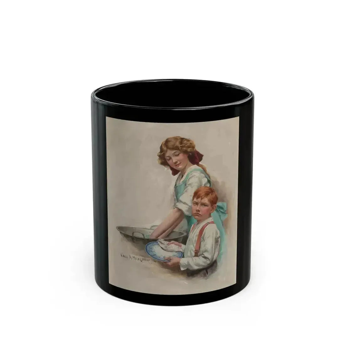 Boy Drying Dishes, The Saturday Evening Post cover, October 18, 1913 - Black Coffee Mug 11oz - Go Mug Yourself