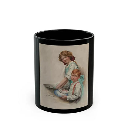 Boy Drying Dishes, The Saturday Evening Post cover, October 18, 1913 - Black Coffee Mug 11oz - Go Mug Yourself