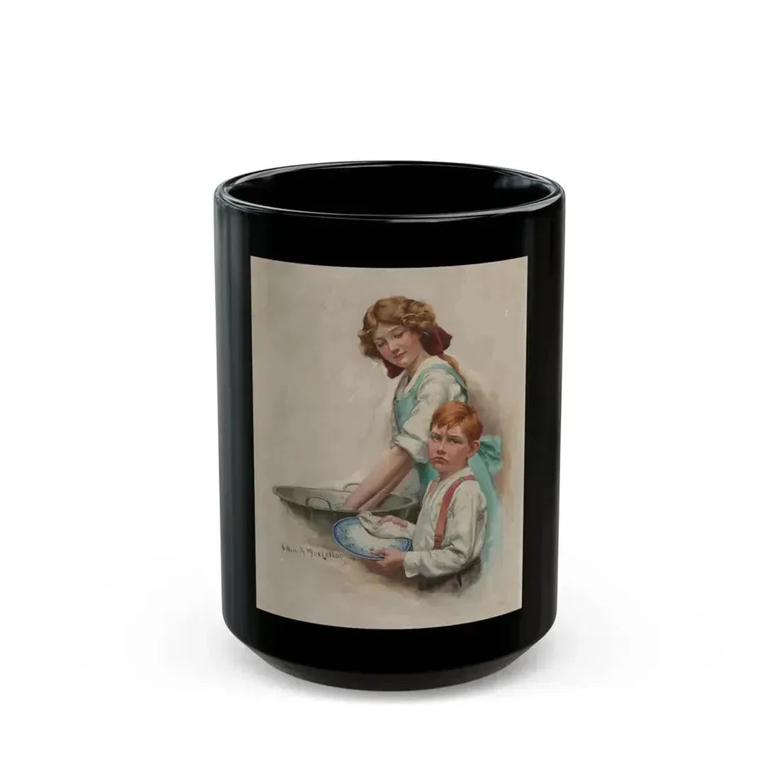 Boy Drying Dishes, The Saturday Evening Post cover, October 18, 1913 - Black Coffee Mug 15oz - Go Mug Yourself