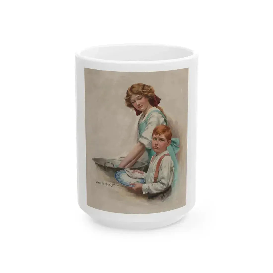 Boy Drying Dishes, The Saturday Evening Post cover, October 18, 1913 - White Coffee Mug 15oz - Go Mug Yourself