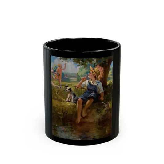 Boy Fishing - Black Coffee Mug 11oz - Go Mug Yourself