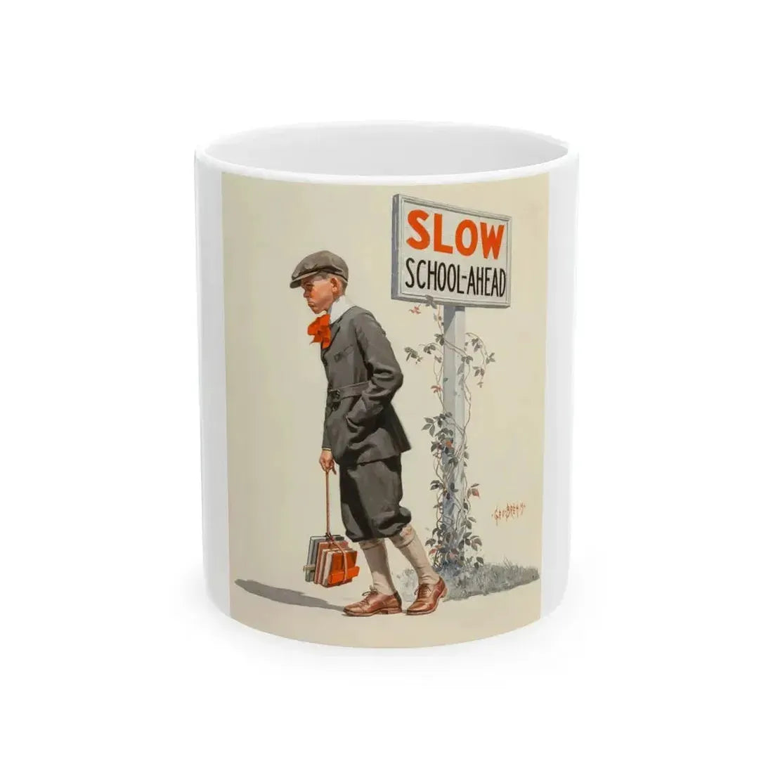 Boy Trudging to School, The Saturday Evening Post cover, September 5, 1925 - White Coffee Mug 11oz - Go Mug Yourself