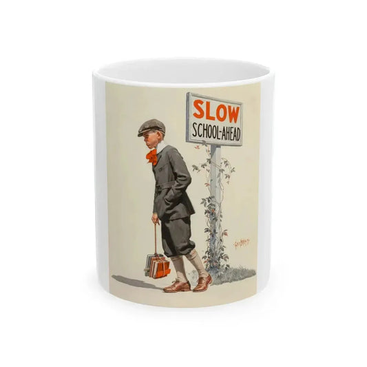 Boy Trudging to School, The Saturday Evening Post cover, September 5, 1925 - White Coffee Mug 11oz - Go Mug Yourself