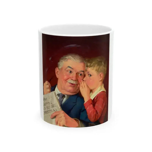 Boy Whispering into Grandfather's Ear, Capper's Farmer magazine cover, December 1939 - White Coffee Mug 11oz - Go Mug Yourself