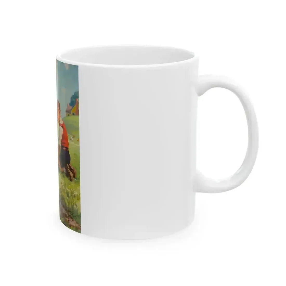 Boy with Calf and Dog - White Coffee Mug - Go Mug Yourself