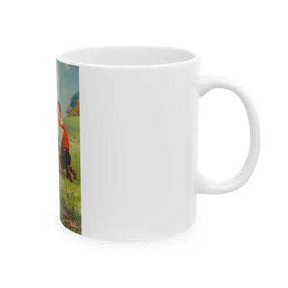Boy with Calf and Dog - White Coffee Mug - Go Mug Yourself