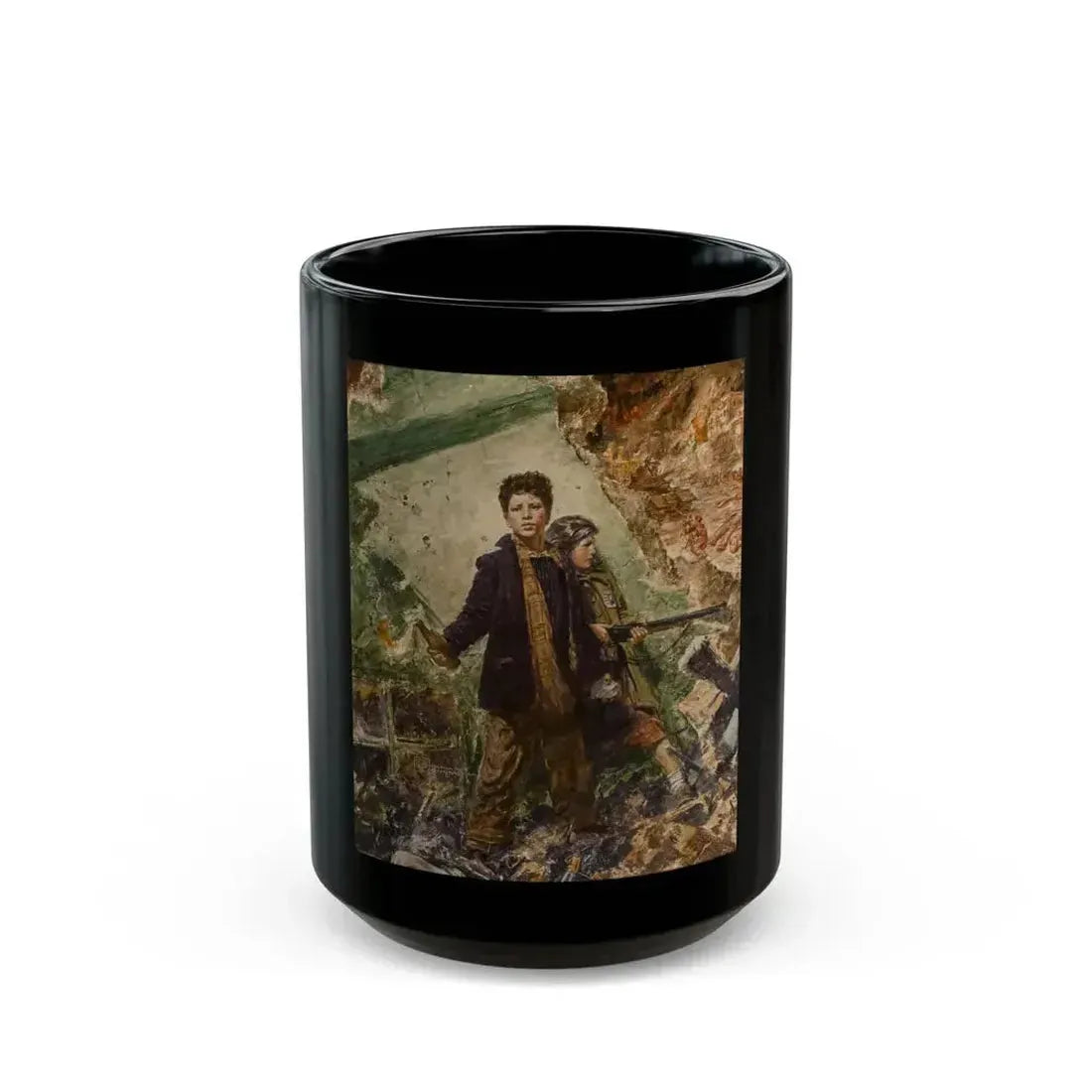 Boy with Molotov Cocktail, Russia Invades Germany - Black Coffee Mug 15oz - Go Mug Yourself