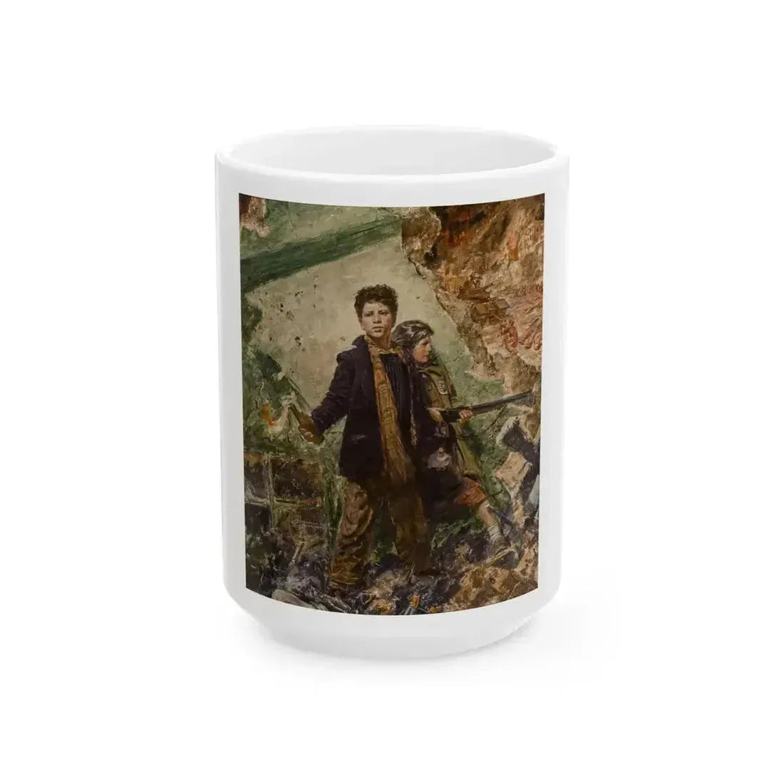 Boy with Molotov Cocktail, Russia Invades Germany - White Coffee Mug 15oz - Go Mug Yourself