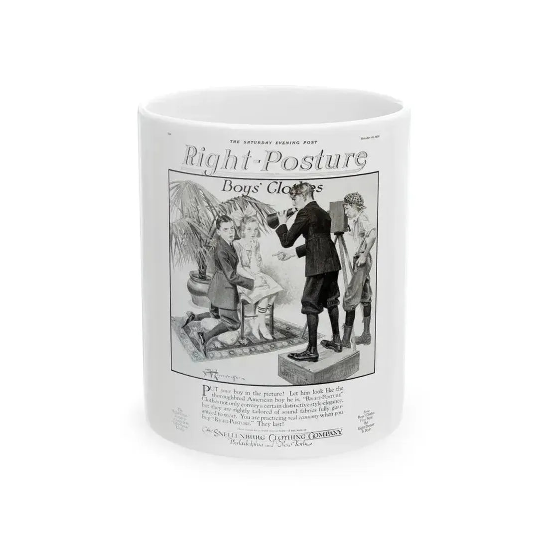 Boys' Clothes ad, The Saturday Evening Post, October 16, 1920 - White Coffee Mug 11oz - Go Mug Yourself