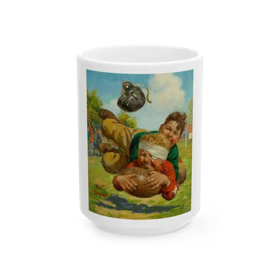 Boys Football Tackle - White Coffee Mug 15oz - Go Mug Yourself