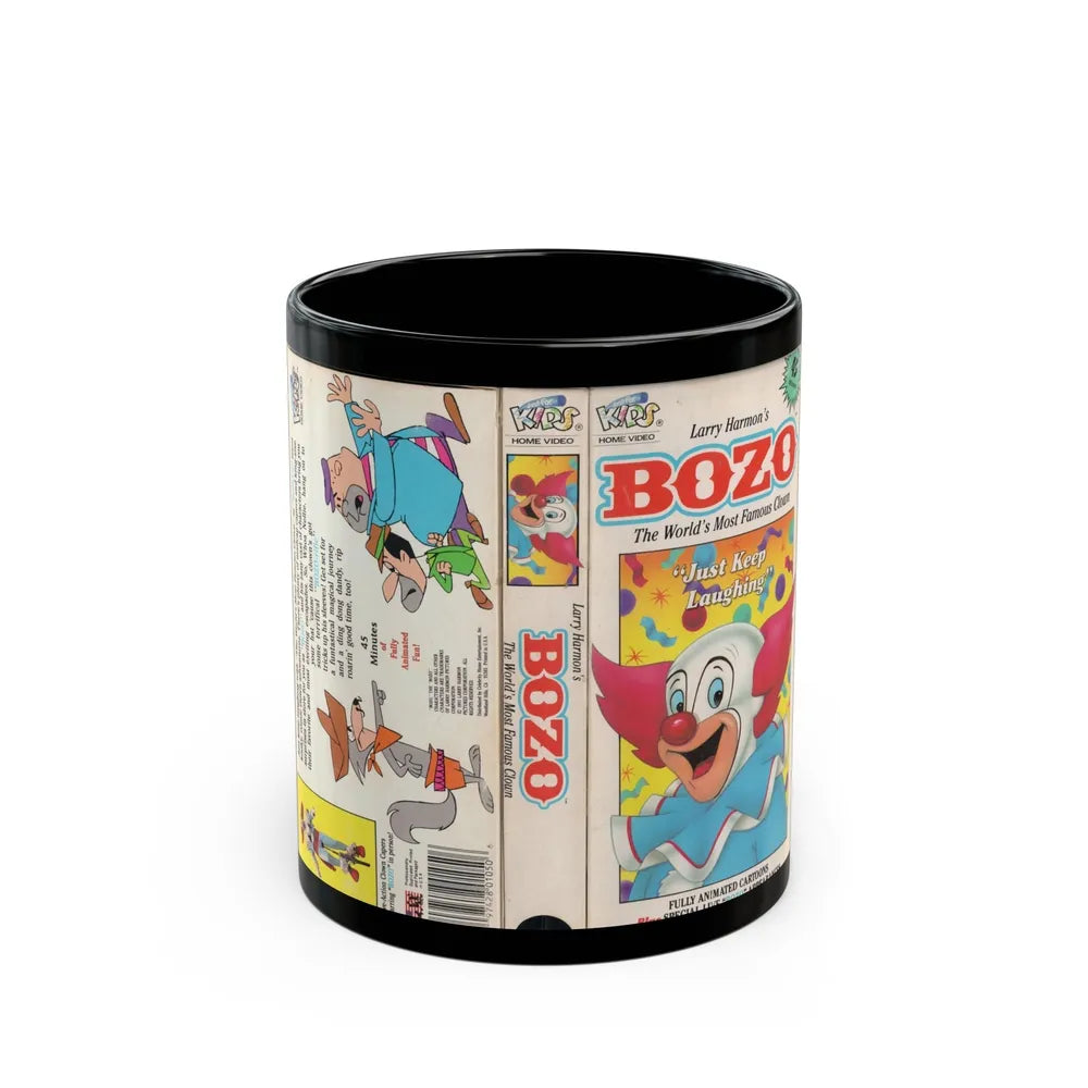 BOZO THE CLOWN ANIMATED CARTOONS JUST KEEP LAUGHING (VHS COVER) - Black Coffee Mug-11oz-Go Mug Yourself