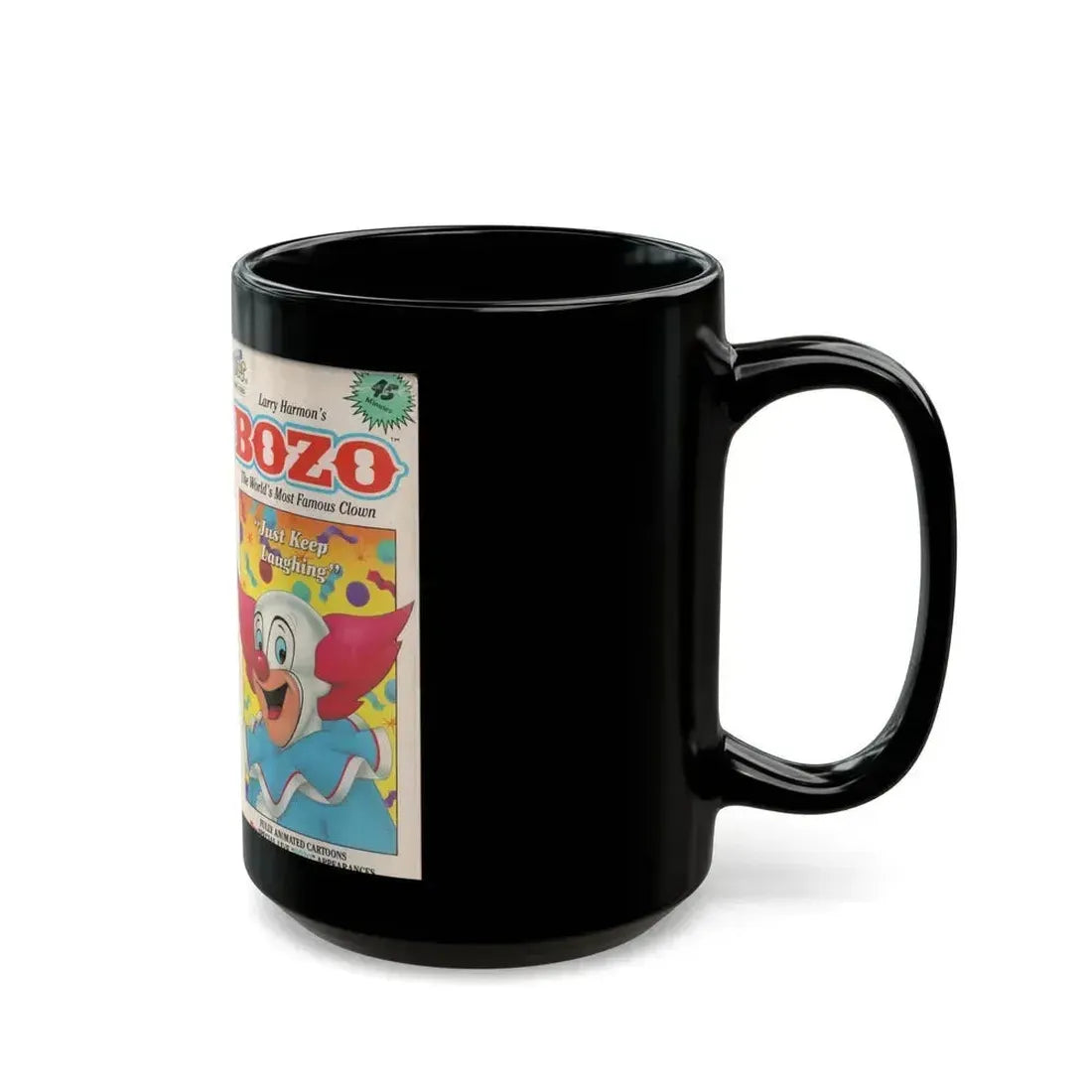 BOZO THE CLOWN ANIMATED CARTOONS JUST KEEP LAUGHING (VHS COVER) - Black Coffee Mug - Go Mug Yourself