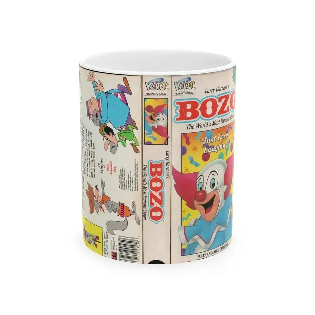 BOZO THE CLOWN ANIMATED CARTOONS JUST KEEP LAUGHING (VHS COVER) - White Coffee Mug 11oz - Go Mug Yourself