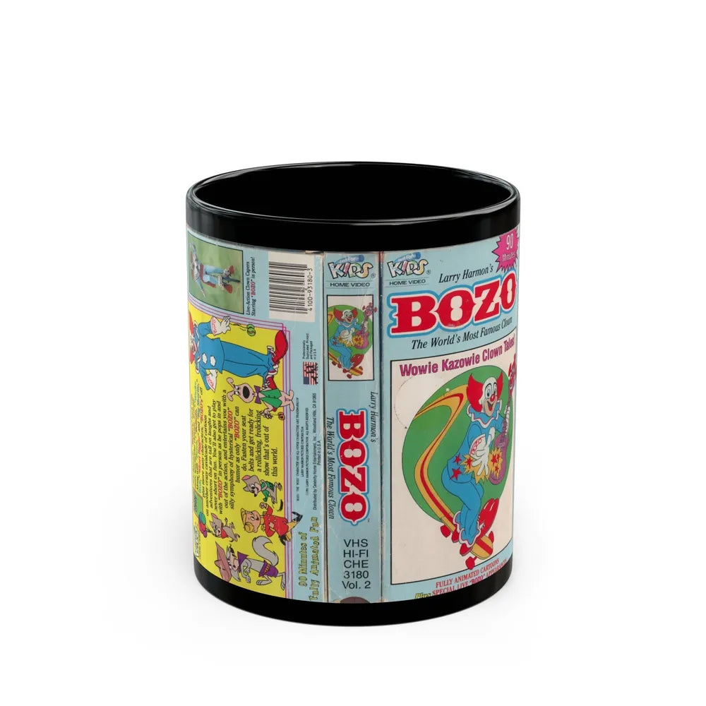 BOZO THE CLOWN ANIMATED CARTOONS WOWIE KAZOWIE CLOWN TALES (VHS COVER) - Black Coffee Mug-11oz-Go Mug Yourself