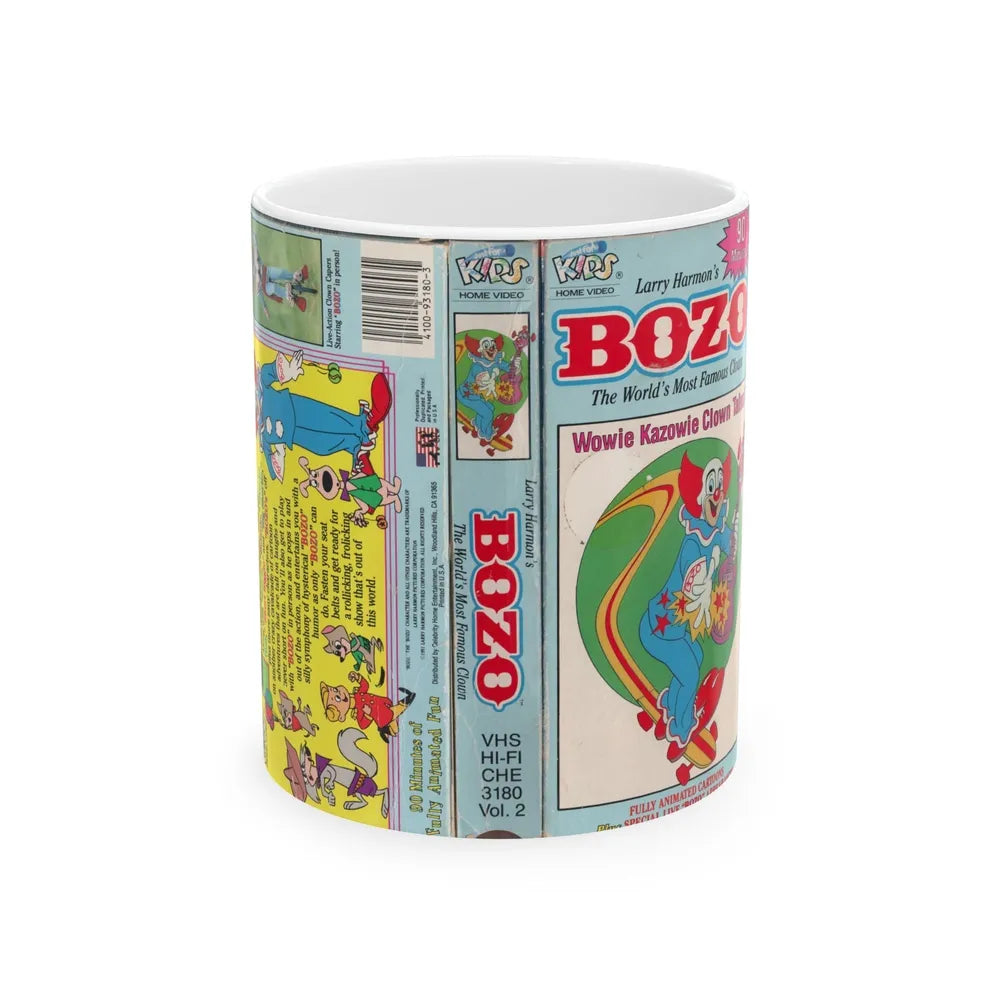 BOZO THE CLOWN ANIMATED CARTOONS WOWIE KAZOWIE CLOWN TALES (VHS COVER) - White Coffee Mug-11oz-Go Mug Yourself