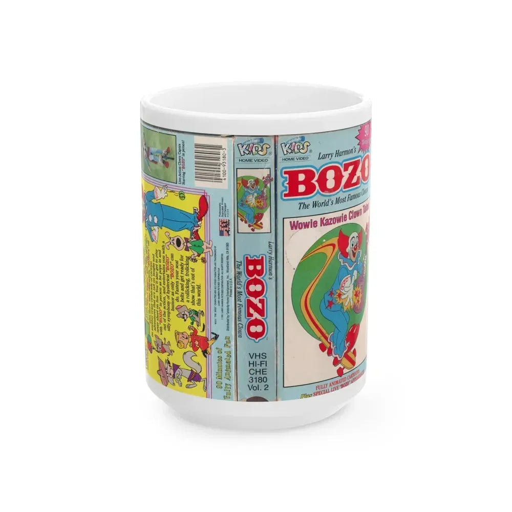 BOZO THE CLOWN ANIMATED CARTOONS WOWIE KAZOWIE CLOWN TALES (VHS COVER) - White Coffee Mug 15oz - Go Mug Yourself