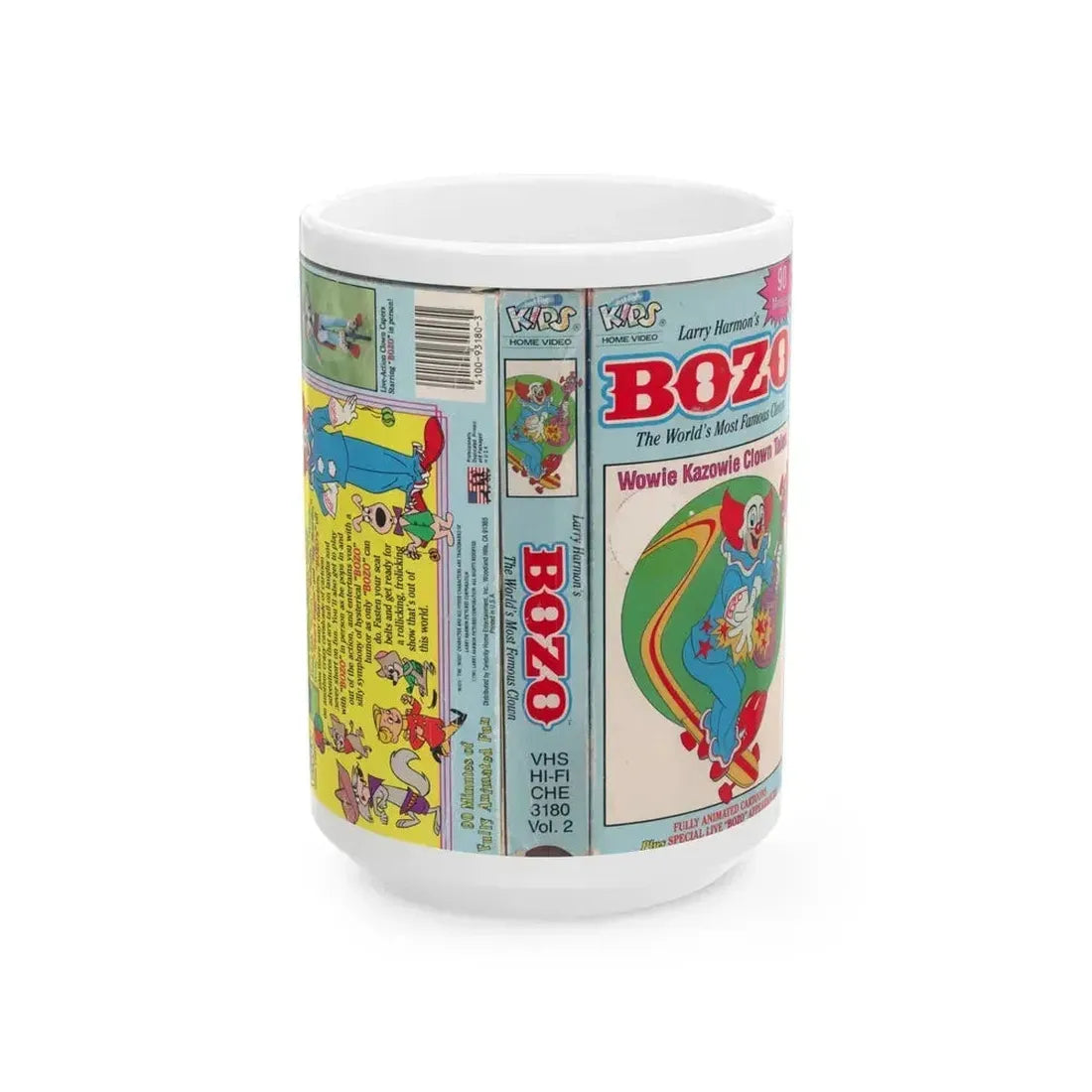 BOZO THE CLOWN ANIMATED CARTOONS WOWIE KAZOWIE CLOWN TALES (VHS COVER) - White Coffee Mug 15oz - Go Mug Yourself