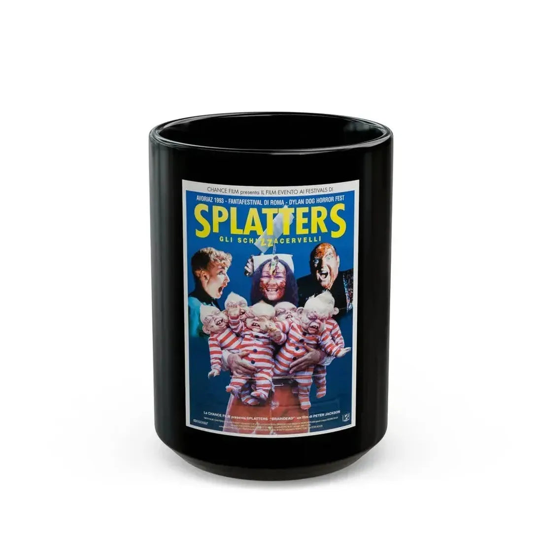 BRAINDEAD (ITALIAN) 1992 Movie Poster - Black Coffee Mug 15oz - Go Mug Yourself