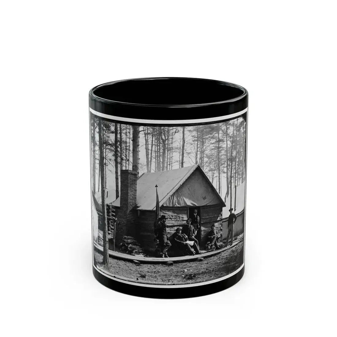 Brandy Station, Va. Officers In Front Of Winter Quarters At Army Of The Potomac Headquarters (U.S. Civil War) Black Coffee Mug 11oz - Go Mug Yourself