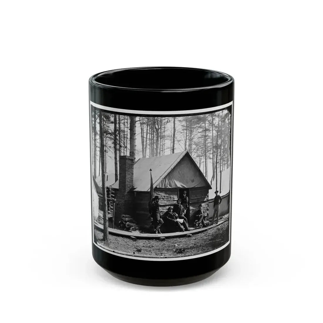 Brandy Station, Va. Officers In Front Of Winter Quarters At Army Of The Potomac Headquarters (U.S. Civil War) Black Coffee Mug 15oz - Go Mug Yourself