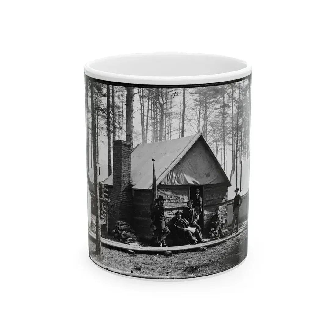 Brandy Station, Va. Officers In Front Of Winter Quarters At Army Of The Potomac Headquarters (U.S. Civil War) White Coffee Mug 11oz - Go Mug Yourself