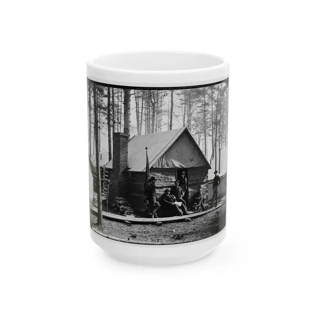 Brandy Station, Va. Officers In Front Of Winter Quarters At Army Of The Potomac Headquarters (U.S. Civil War) White Coffee Mug 15oz - Go Mug Yourself