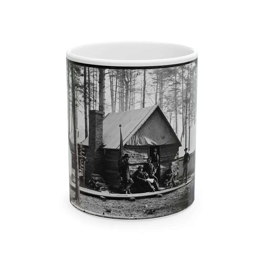 Brandy Station, Va. Officers In Front Of Winter Quarters At Army Of The Potomac Headquarters (U.S. Civil War) White Coffee Mug-11oz-Go Mug Yourself